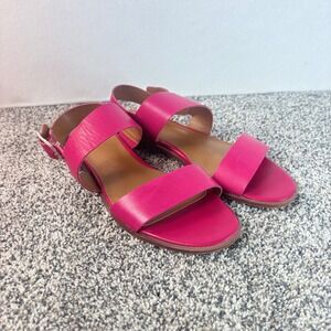 Franco Sarto Womens Red Leather Slingback Flat Sandals Adjustable Buckle Size 10